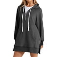 thumbnail image 2 of BODOAO Women Oversized Hoodie Dress Pullover Winter Kangaroo Pocket Split Hem Sweatshirt Fall Tops Casual Loungewear Solid Warm Zipper Sweatshirt Pullover Long Sleeve Pocket Sweatshirt Tops Grey 3Xl, 2 of 5