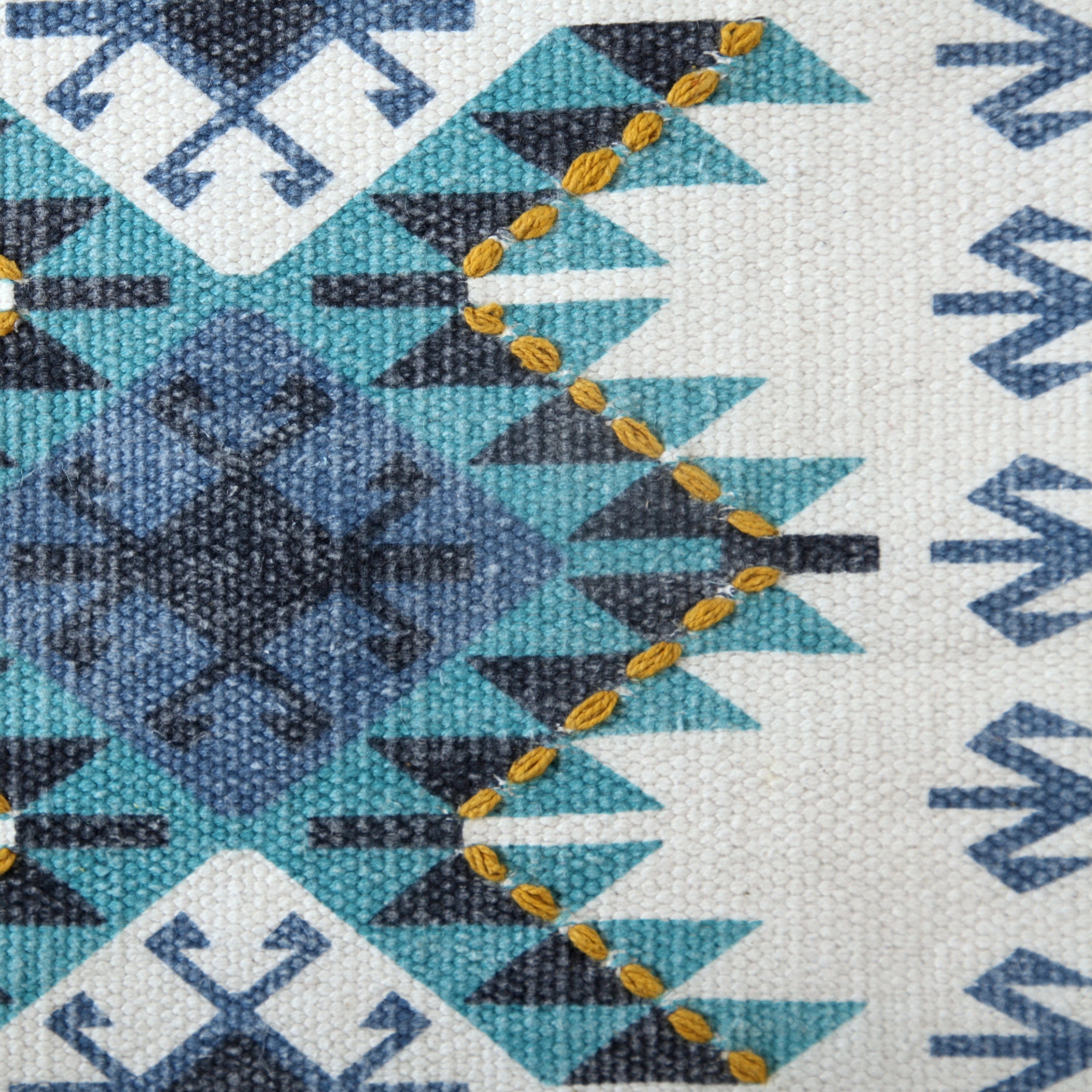 LR Home Xavi Blue/White Boho Aztec Fringe Wall Hanging, 4' Length