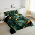 thumbnail image 3 of Manfei Green Gold Leaves Queen Comforter Set,Tropical Plant Monstera Bedding Sets,Natural Botanical Theme Bedding Comforter Set For Teens,Breathable Home Decor Reversible,3pcs, 3 of 8