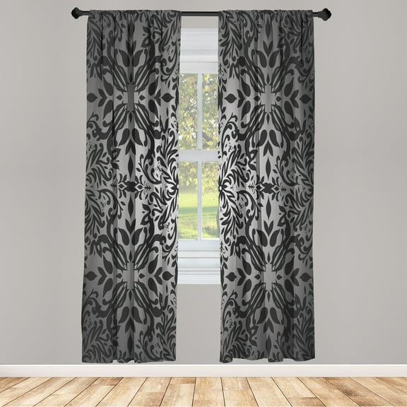 Ambesonne Oriental Curtains, Curly Mandala Flowers Art, Pair of 28"x95", Taupe Grey