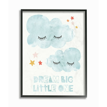 The Kids Room By Stupell Dream Big Little One Mod Blue Clouds with Eyelashes Framed Texturized