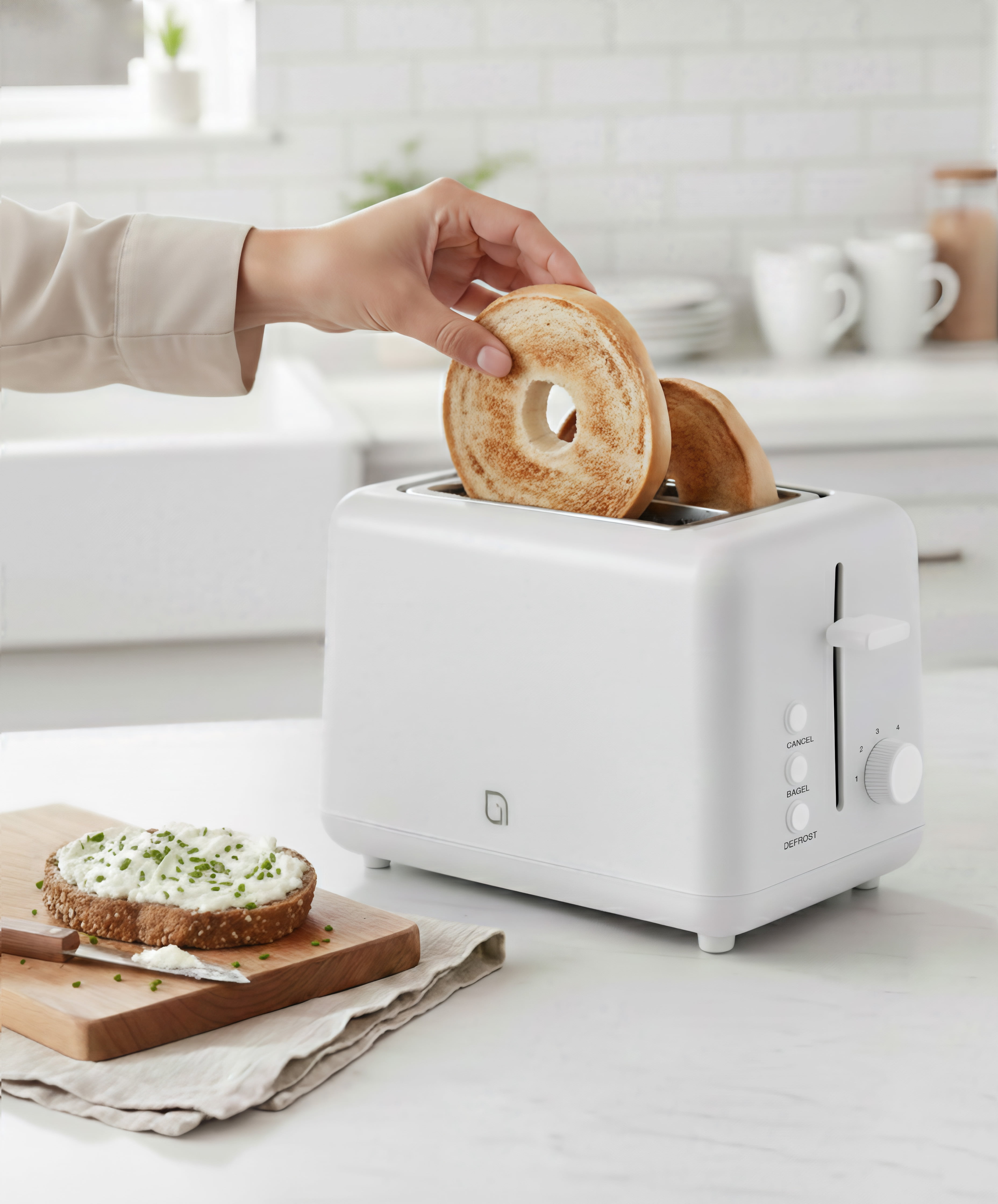 Willow Kitchen Toaster 2 Slice Wide Slot Toaster 6 Shade Settings Defrost Function Bread and Bagel Toaster, White
