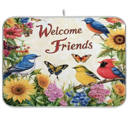 

joogoo Butterfly Flower Cardinal Bird Dish Drying Mat Kitchen Counter Absorbent Drying Pad 16x18 in Drainer Rack
