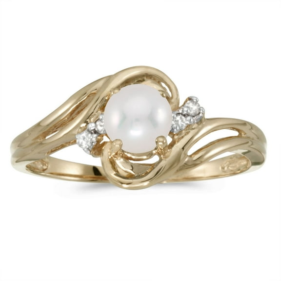 14k Yellow Gold Freshwater Cultured Pearl And Diamond Ring