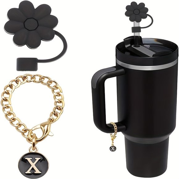 1 juego (sin taza) Taza de agua con asa, letra de asa, adecuada for varias tazas de agua, juego de accesorios for tazas de agua, cubierta de pajita de silicona
