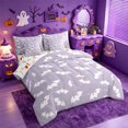 thumbnail image 2 of Homewish Happy Halloween Bat 7pcs Queen Bedding,White Silhouette Tiny Pattern Bedding Comforter Set Queen,Light Lavender,Halloween Reversible, 2 of 8