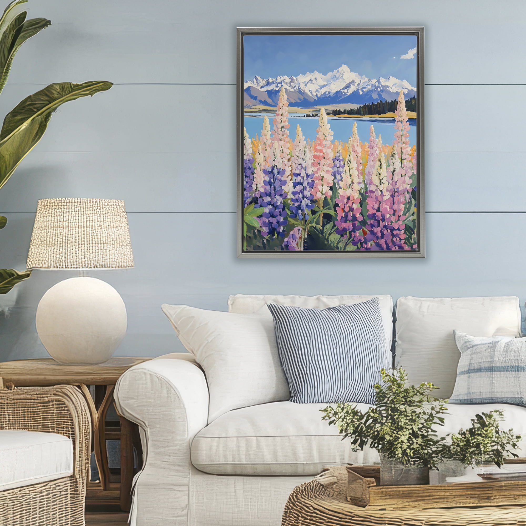 Stupell Industries Mountains & Wildflowers by Lake Gray Framed Floater Canvas Wall Art, design by The Prints Vibe