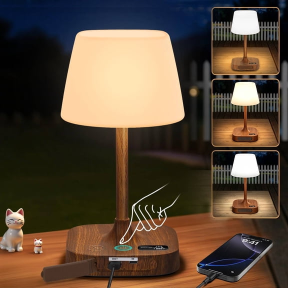 HRWOKI Bedside Table Lamp, 3‑Way Dimmable Touch Control LED Lamp, Usb Charging Port and AC Outlet, 11" for Bedroom, Living Room, Study