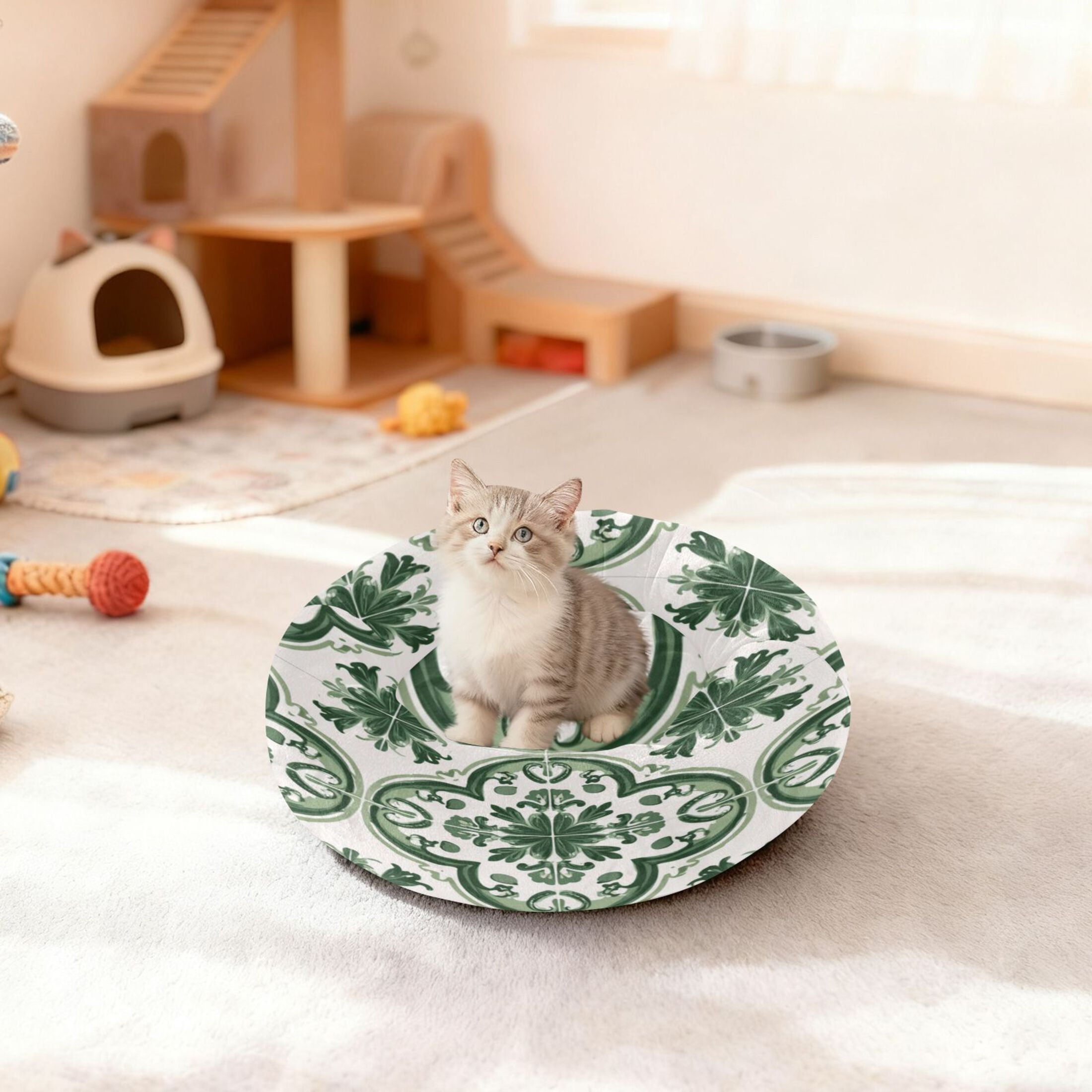 Iauyy Pet Couch Donut Cat Bed for Indoor Cats/Small Dogs Washable & Machine with Non-slip Bottom Calming Cat Furniture, A Traditional Spanish Style (M)