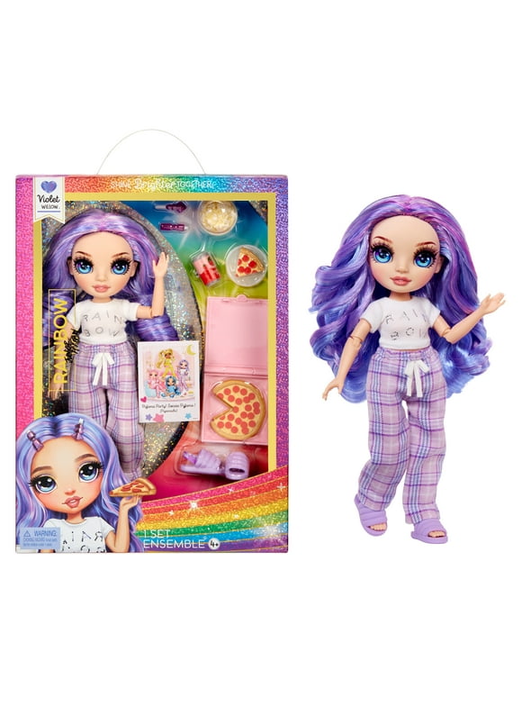 Rainbow High Jr High PJ Party Violet, Purple 9 Posable Doll, Soft Onesie, Slippers, Play Accessories, Kids Toy Ages 4-12