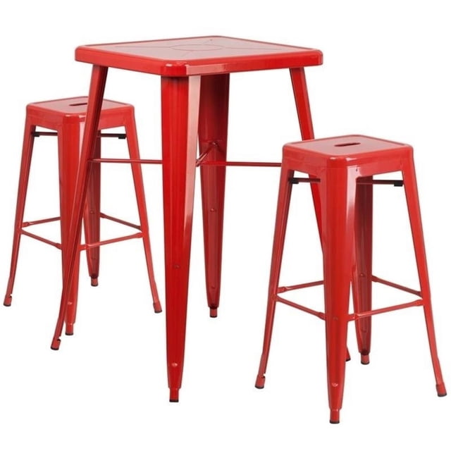 Bowery Hill Ensemble de Table de Bar en Métal 3 Pcs, Rouge