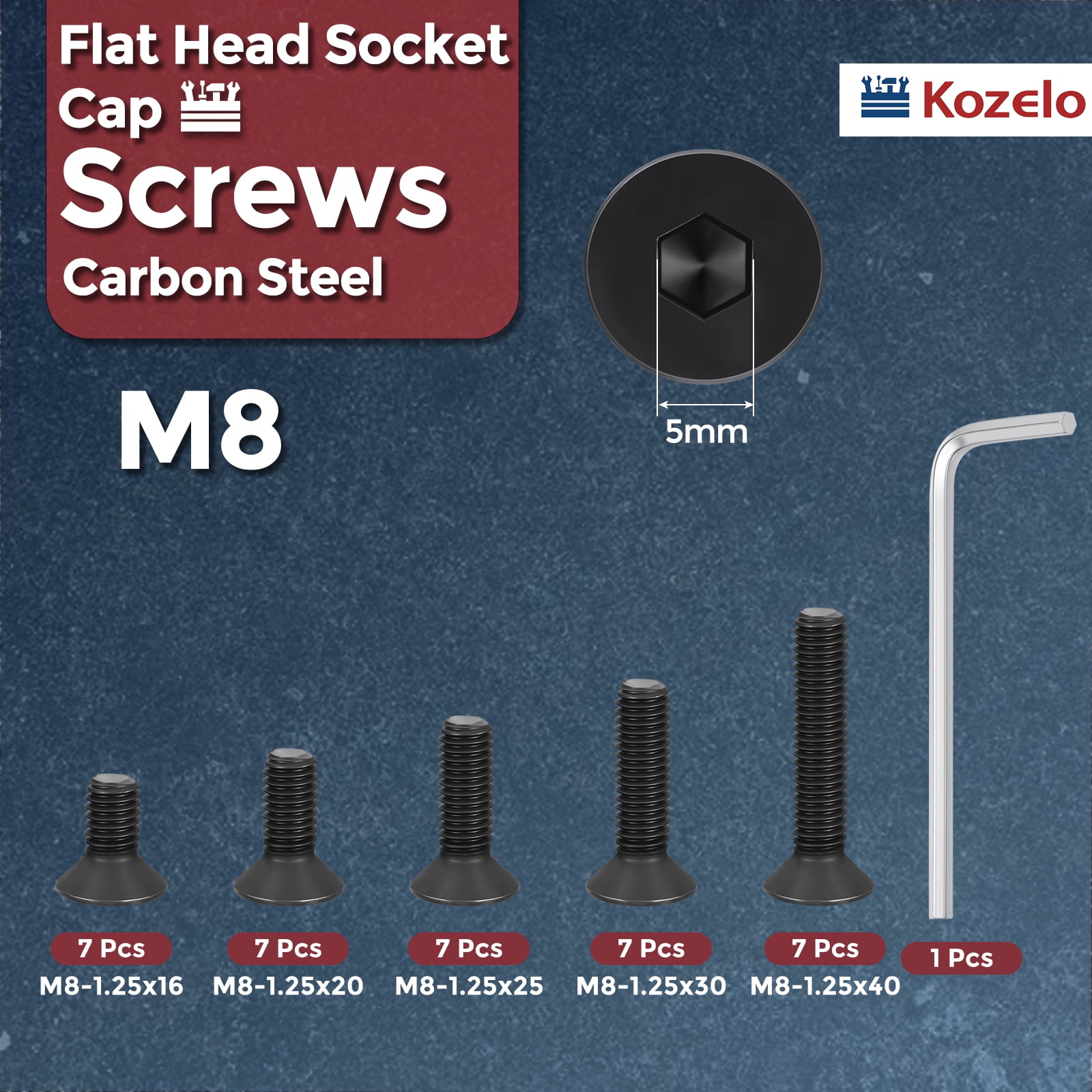 Uxcell 35 Pcs Flat Socket Cap Screws - [M8x1.25x16/20/25/30/40], Carbon Steel Countersunk Bolt, Black, for Automotive, Furniture Repair, Industrial Equipment Fixes