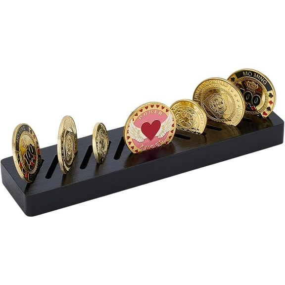 Wood Coin Organizer Display Stands 7.9x2x0.7 Inch Black Rectangle Challenge Coin Display Holder Shelves Holds 13 Coins Wooden Commemorative Coins Rack Case for Dispaly