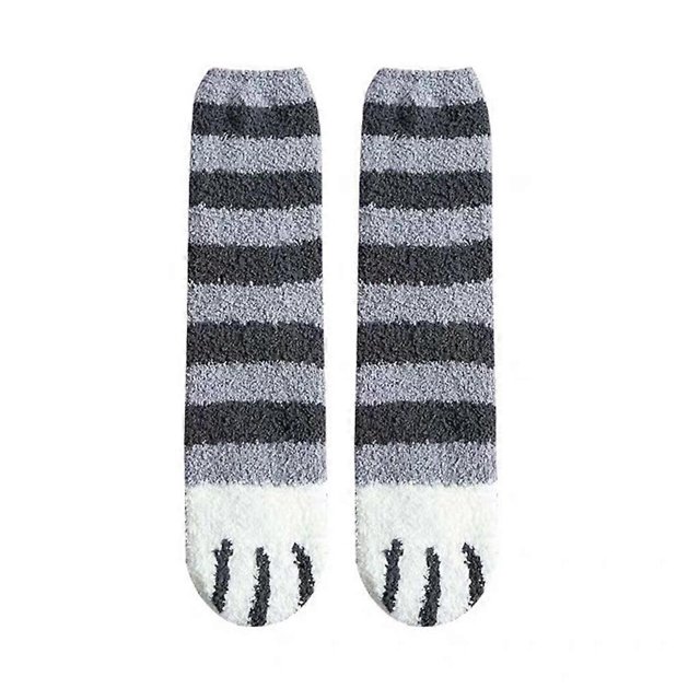 Women Winter Fluffy Fuzzy Warm Slipper Socks Cute Meow for Cat Paws Print Hosier