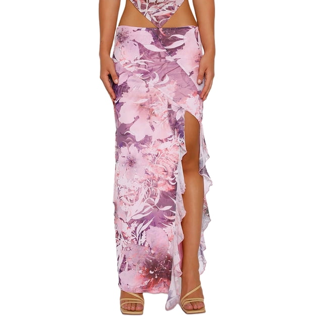 Lucakuins - Faldas midi de verano para mujer, estilo bohemio, cintura baja, dobladillo alto y bajo, faldas largas con volantes Lucakuins moda