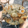 thumbnail image 4 of Round Table Cover 36-44 Inch Thanksgiving Fall Waterproof Reusable Table Cloth Round Fitted Vinyl Tablecloth with Elastic Edged for Parties Outdoors, Blue Green Pumpkin Sunflowers Maple Leaf, 4 of 9