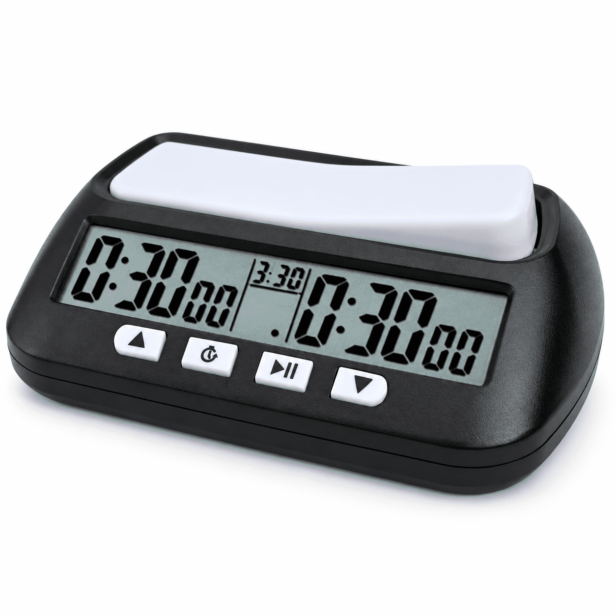 Digital Chess Clock, ABS Plastic Timer with Bonus and Delay Modes, Dual Time Display, Two AA Battery Powered, Black