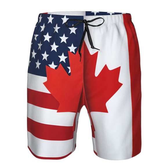 Mens Beach Shorts Canada Us Friendship Flag Combination Quick Dry Swim Shorts with Mesh Lining XX-Large