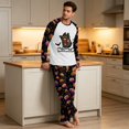 thumbnail image 4 of Men's Halloween Pajama Set Long Sleeve Raglan Soft Cotton Loungewear with Letter Top & Full Length Pants for Home Night Black M, 4 of 6