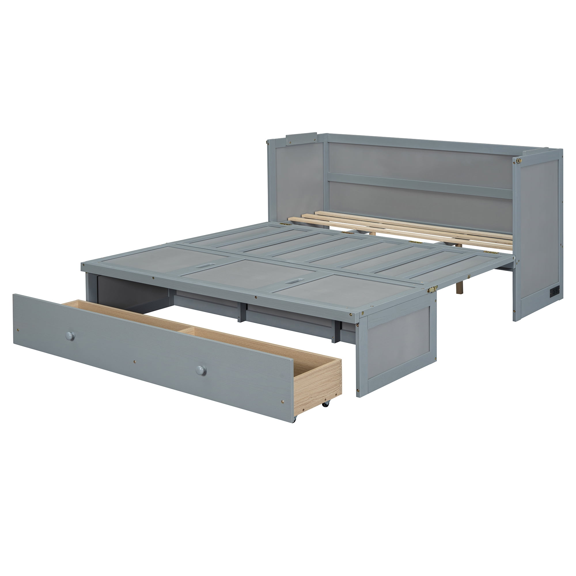 Aukfa Queen Size Murphy Bed with Charging Station, Cabinet Bed with Storage Drawers for Home/Office/Small Room, Queen Foldable Platform Bed, Gray