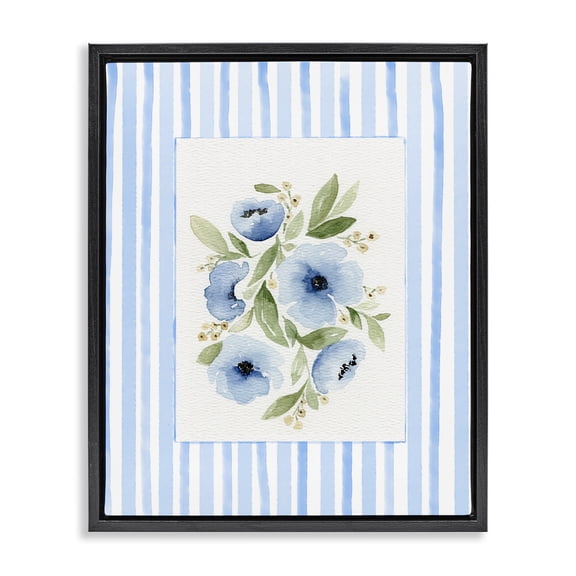 Stupell Industries Flowers With Stripe Border Black Framed Floater Canvas Wall Art, design by Leah Noel Art