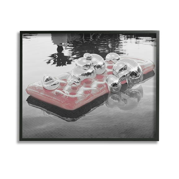 Stupell Industries Disco Balls Pool Float Abstract Painting Black Framed Art Print Wall Art, 14 x 11