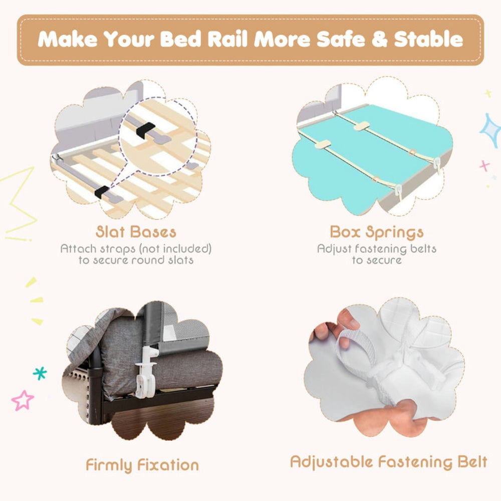 Spaco 59 Inch Folding Breathable Baby Bed Rail Guard with Safety Strap, Bed Rail, Versatile Bed Guardrail for Queen, King, Twin, and Bunk Size Beds, Gray