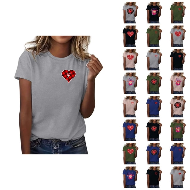 T-shirt Femme Saint-Valentin 2026 Mode Manches Courtes Col Rond Cœur Graphique