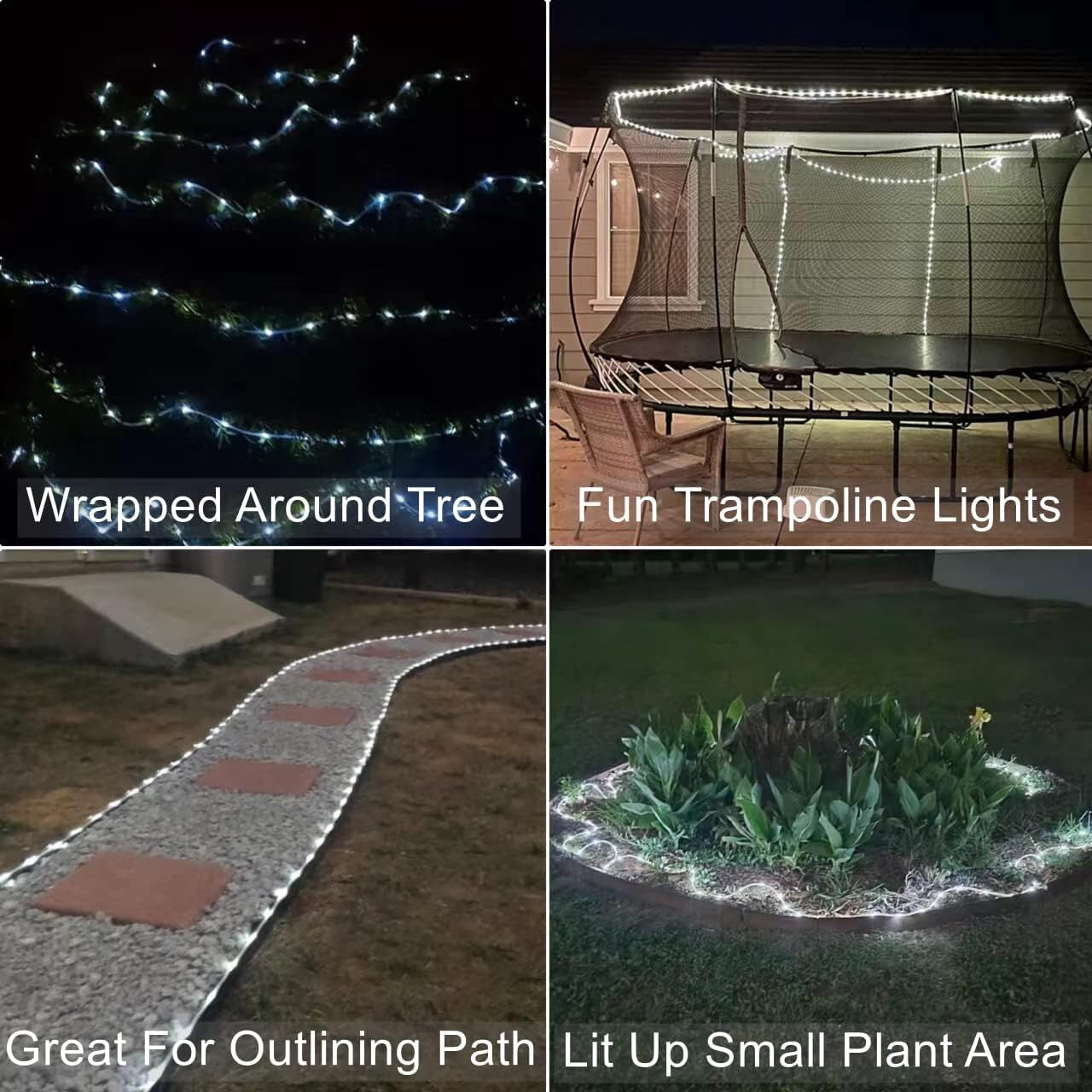 GoXteam Solar Rope Lights Outdoor IP65 Waterproof, 39FT 100LED Outdoor String Lights 8 Modes Trampoline Lights for Pool Tree Garden Yard Home Camping Wedding Holiday Decor, White