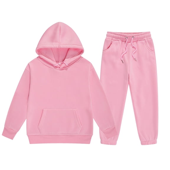 GiLiling Boys Girls 2-Piece Outfits, Baggy Athletic Hoodie and Sweatpant Set, Kids Tracksuit for Fall Winter, Casual Streetwear Clothing (Pink, 6-7 Years)