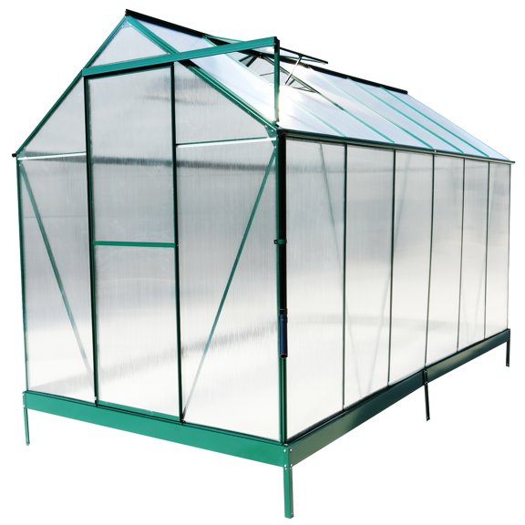 imerelez 6.3'*12.2'*7' Polycarbonate Greenhouse, Heavy Duty Outdoor Aluminum Walk-in Green House Kit with Rain Gutter, Vent and Door for Backyard Garden, color green