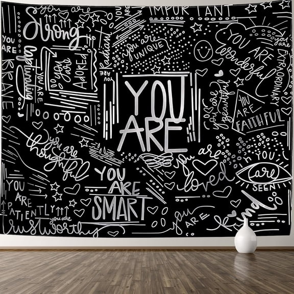 HNQEICB Inspirational Quotes Black and White Graffiti Tapestry for Bedroom Living Room Dorm Decor