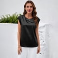 thumbnail image 5 of JoveMarine Women's Satin Tank Top Round Neck Loose Fit Blouse Business Casual Summer Top for Office and Daily Wear Black L, 5 of 6