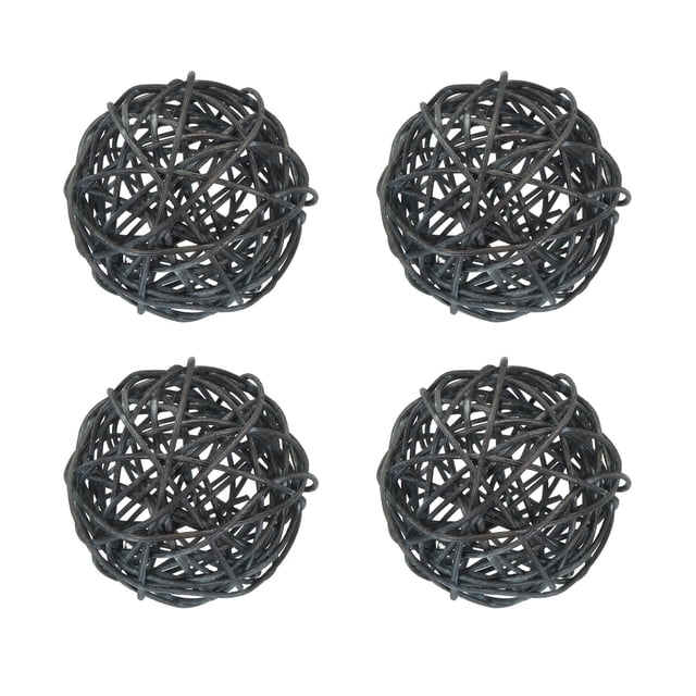 Unique Bargains 4 Pcs Wicker Rattan Balls 3.9 Inch Rattan Decorative Balls for Vase Fillers Craft Home Decor Black
