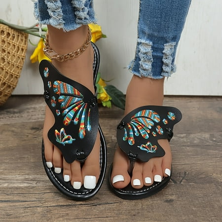 

Women s Embroidered Butterfly Slides Trendy Clip Toe Slip On Flat Flip Flops Fashion Summer Outdoor Slide Shoes