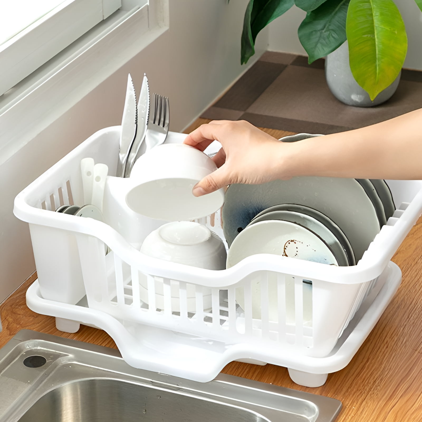 ACDANC Small Dish Drying Rack,1Layer Dish Drainer,Dish Drying Rack in Sink,Blue