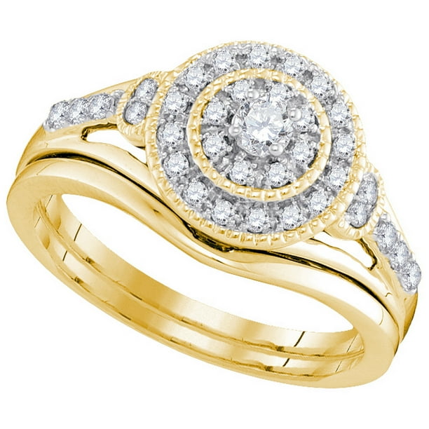 Mia's Collection - 10kt Yellow Gold Womens Round Diamond Bridal Wedding ...
