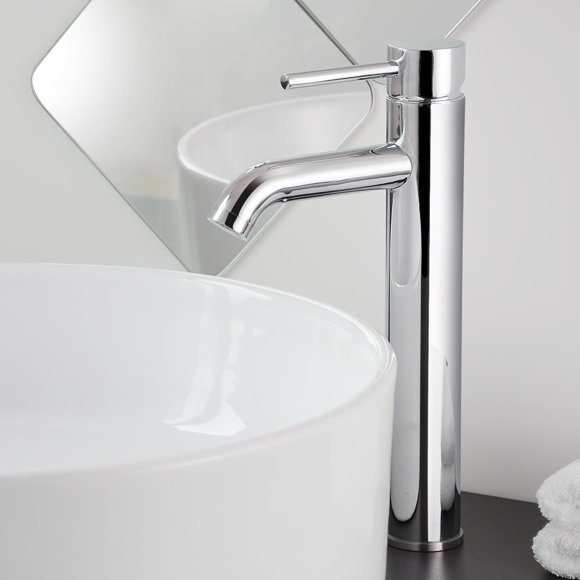Aquaterior Single Handle Vessel Sink 14 inch Tall Bathroom Sink Faucet Hot and Cold Water Mixer Brass Body Single Hole Faucet Chrome (CUPC NSF CEC) Aquaterior Modern