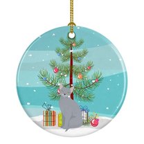 2.8 x 2.8 in. Unisex Russian Blue Cat Merry Christmas Ceramic Ornament