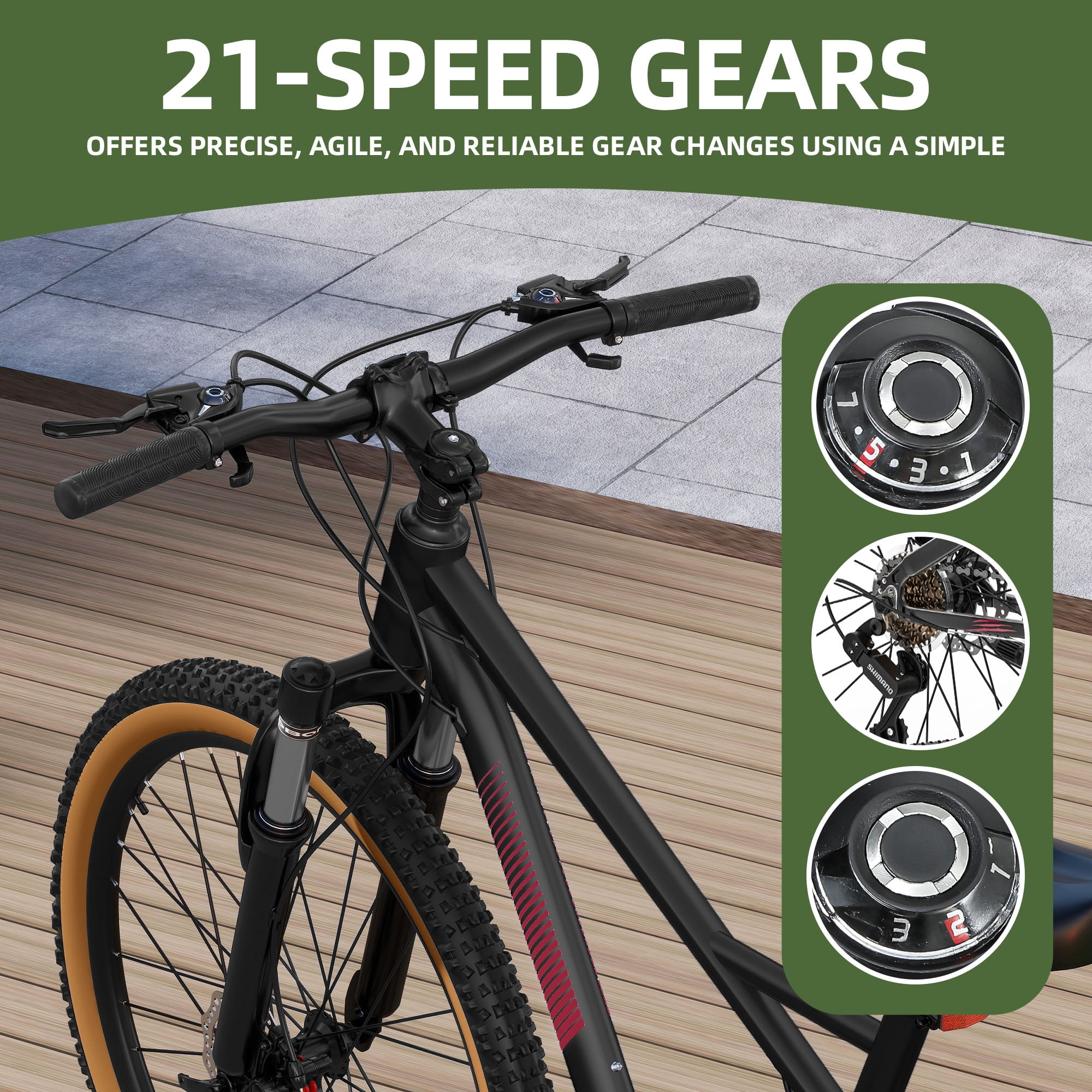 Uforic 26'' Mountain Bike for Men & Women, 21-Speed MTB for Adults, Dual Disc Brakes, Aluminum Frame, Black
