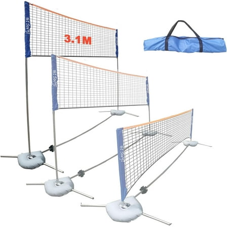 3.1m/11ft Portable Badminton Volleyball Tennis Net Set Multi-Purpose Sports Equipment with Poles Stand and Carry Bag Height Adjustable for Kids Adult Outdoor Exercise
