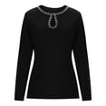 thumbnail image 6 of Ounisa Women Long Sleeve Shirt Going Out Top Rhinestone Sequin Keyhole Neck Knit Ribbed Slim Casual T-Shirt, 6 of 8