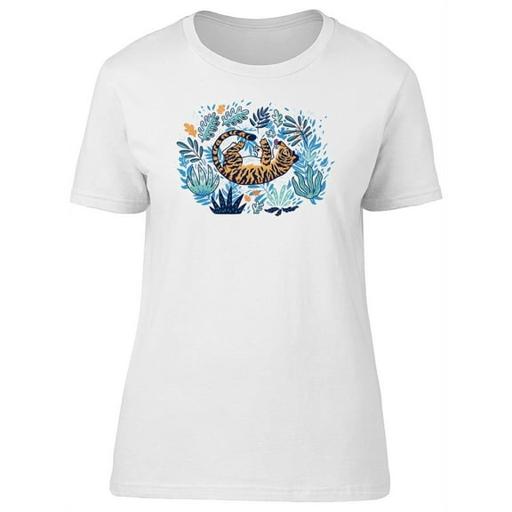 Tiger Playing With Leaves T-Shirt Women -Image by Shutterstock, Female Large