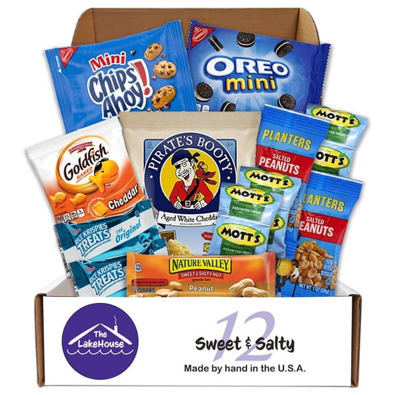 Snacks Variety Pack Care Package - 12 Count Packages for Students, Camp - Get Well Soon Gift Basket - Healthy Snacks for Adults and Kids - Sweet and Salty Snack Pack from The LakeHouse