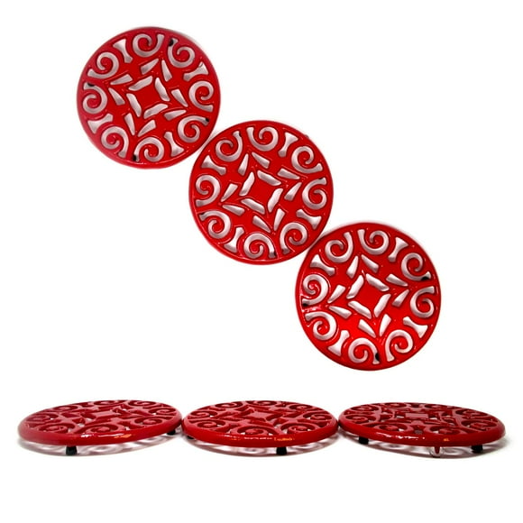 Trademark Innovations Salvamanteles Decorativos De Hierro Fundido De 7,5 Pulgadas Para Platos Calientes Con Pies De Goma, Juego De 3