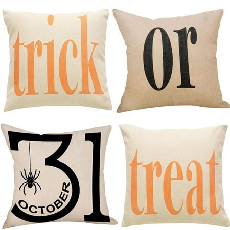 4pc Trick or Treat Halloween Cotton Linen Decorative Pillow hotsalescases for Couch Patio