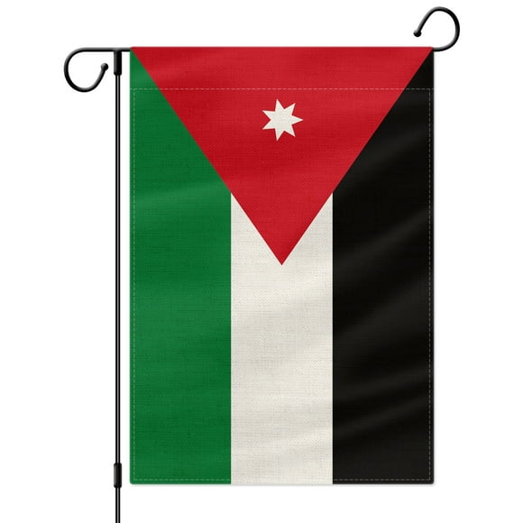 PTEROSAUR Jordan Garden Flag, Jordanian National Flag, 12.5x18 inch Double Sided Burlap for House Yard Lawn Indoor Outdoor Decor