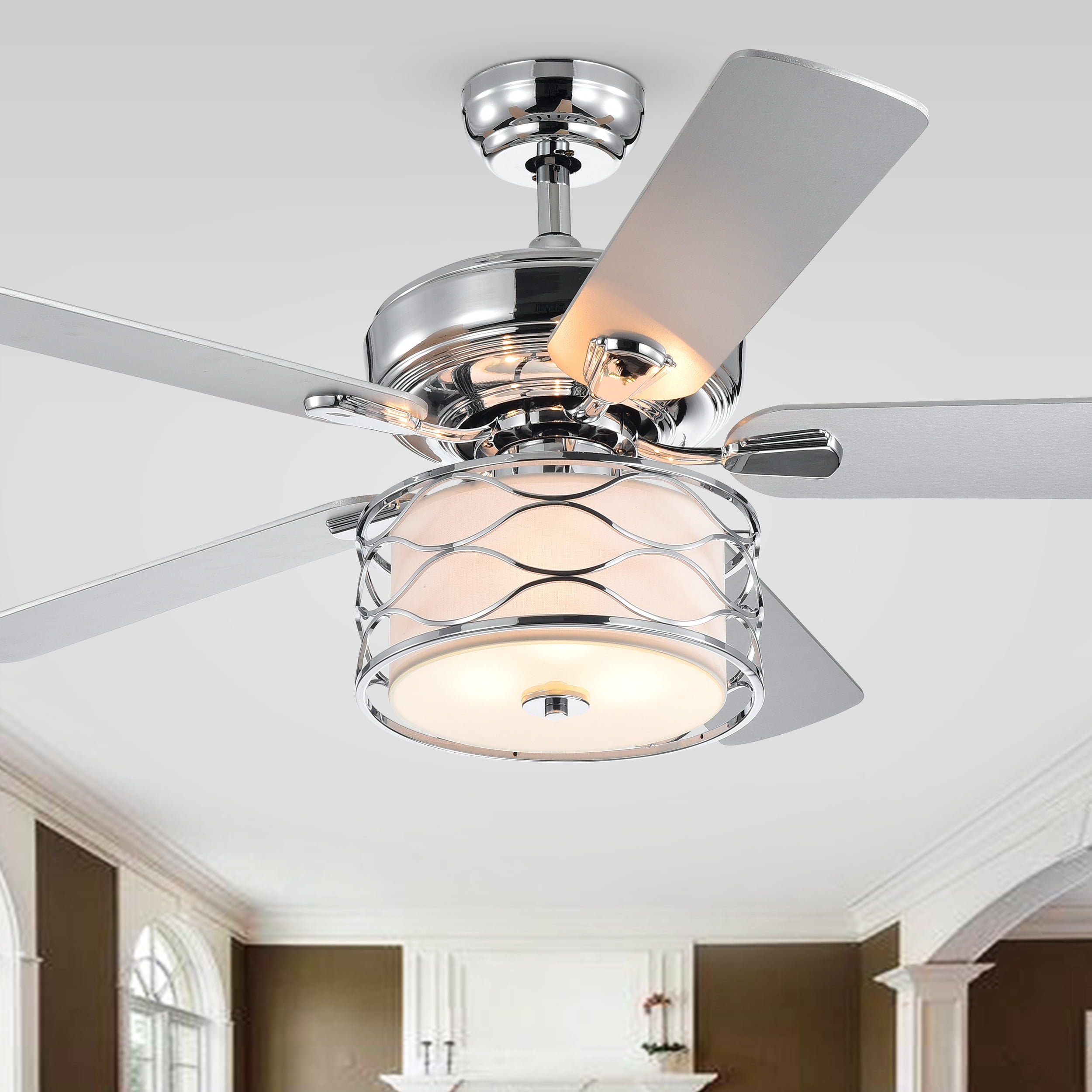 Warehouse of Tiffany Moira 52" Chrome formal E12 Standard Indoor Lighted Ceiling Fan