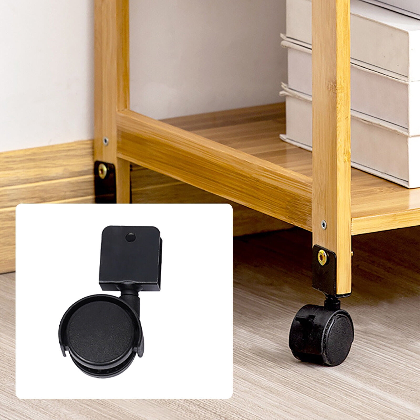 Mobile Printer Stand, Log Color, 2 Tiers Bamboo Printer Shelf with Wheels for Office