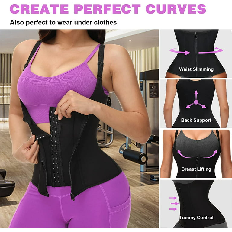 Corset Waist Trainer Vest for Women Weight Loss ,Tummy Control Sport  Workout Body Shaper Black with Zipper & Straps for Men,Black,M
